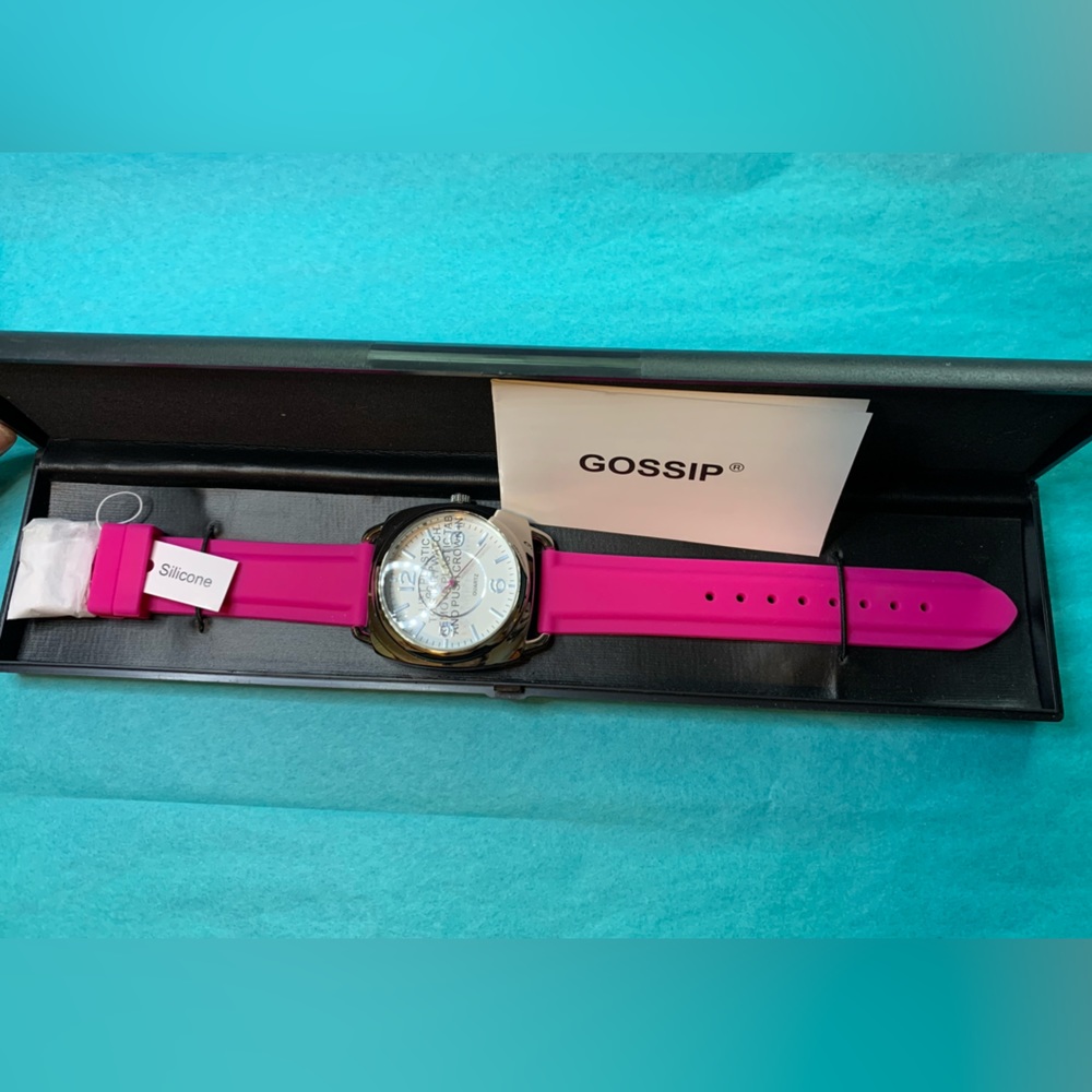 Women's Gossip Brand Quartz Watch Large Font pink silicone Band